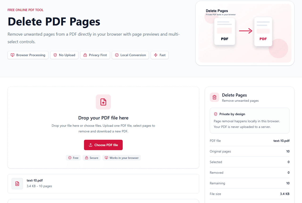 Delete PDF Pages page thumbnails before removing selected pages
