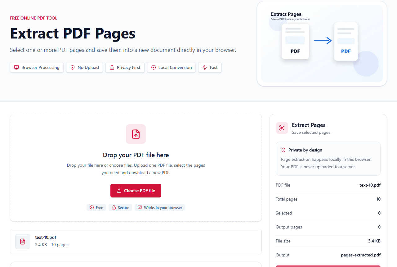 LiftPDF Extract Pages visual page picker with PDF thumbnails