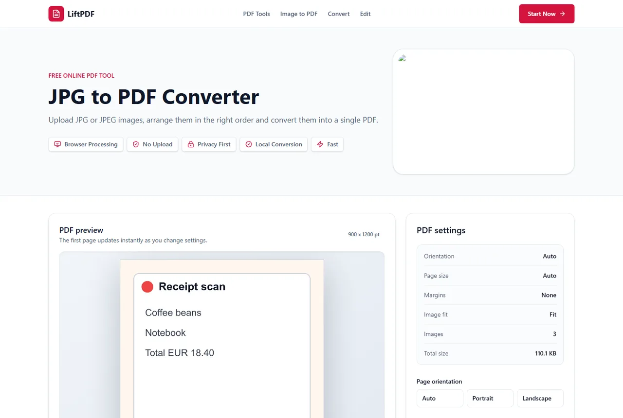 LiftPDF JPG to PDF before conversion with selected images