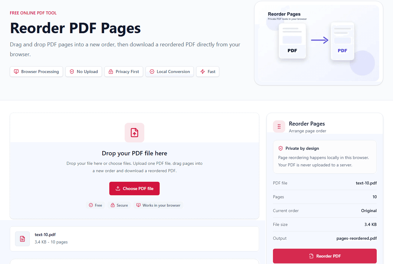 Reorder PDF Pages thumbnail grid before changing page order